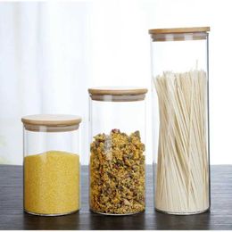 Food Savers Storage Containers Kitchen storage can coffee flavored food container sealed transparent circular bamboo lid mixed grain tea packaging H240425