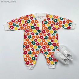 Rompers 2024 Spring New Baby Girls Romper Print Flowers Infant Cute Long Sleeve Jumpsuit for Girl Cotton Baby Clothes 0-24M Kids OutfitsL2404