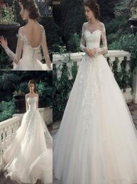 Milva Bridal Vintage Lace beach Princess Wedding Dresses 2019 Sheer Neck Long Sleeve Plus Size Country corset top Wedding Bridal D7911401
