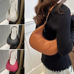 Drawstring Solid Colour Shoulder Bags Casual Soft PU Leather Commuting Tote Underarm Pouch Female