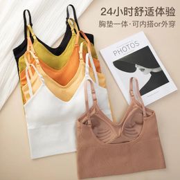 Camisoles & Tanks Women's Sexy Sports Underwear Tube Top Bra Inner Anti-Exposure Sling Integrated Fixed Cup