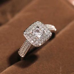 Band Rings Luxury 925 Sterling Silver for Women Wedding Square Zircon Party Engagement Ring Eternity Jewellery H240425