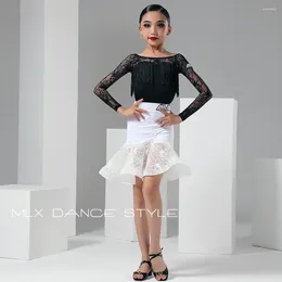 Stage Wear Lace Patchwork Kids Rumba Samba Salsa Latin Dance Dress Tops Skirt Girls Peformance Dancewear Dancing Costumes