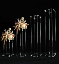 Party Decoration 4PCS Acrylic Floor Vase Clear Flower Table Centrepiece Marriage Modern Vintage Floral Stand Columns Wedding Decor7726299