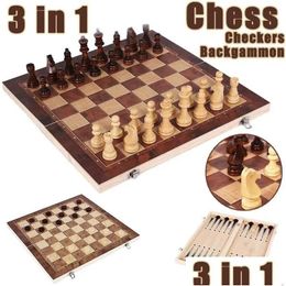 Chess Games 3 In 1 Board Folding Wooden Portable Game For Adtschess Checkers And Backgammon Drop Delivery Sports Outdoors Leisure Tabl Oty5O