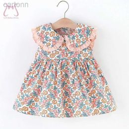 Girl's Dresses Sweet Toddler Baby Girls Sleeveless Floral Dress Summer Cute Navy Collar Thin Section Children Clothes 0 To 3 Years Kids Costume d240425