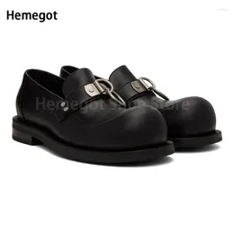 Casual Shoes Black Round Toe Loafers Chunky Metal Buckle Ring Men Retro Flat Man Slip-On Summer Luxury Comfortable