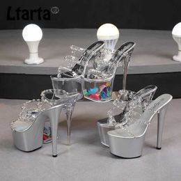 Dress Shoes LTARTA 18 Cm 20 Cm Women Sexy Super High-heel Platform Sandals Nightclub Transparent Stiletto Single Lace Flower Shoes LFD H240425