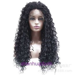 100% Human Hair Full Lace Wigs Chemical fiber front lace wig headband black small roll high-temperature silk hand hook long style