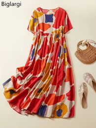 Plus Size Boho Beach Floral Summer Dress Women Cotton Ladies Dresses Loose Casual Long Oversized Woman Vestidos 240424