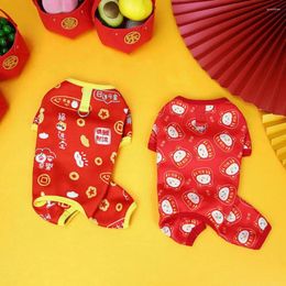 Dog Apparel Warm Fleece Pet Coats Festive Chinese Year Costume Jumpsuit With Cartoon Pattern Traditional For Weather