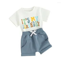 Clothing Sets It S My Birthday Toddler Baby Boys Summer Outfits Letter Print T-Shirt Tops Rolled Jogger Shorts Set Casual