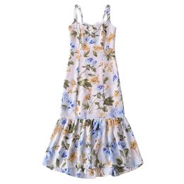 YENKYE Women French Vintage Floral Print Sexy Sling Dress Lace Trim Sleeveless Female Summer Fishtail Dresses Party Robe 240424