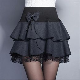 Skirts 2024 High Waist Large Size A-Line Women Skirt Double Ruffles Cute Bow Pleated Elastic LaceTutu Umbrella