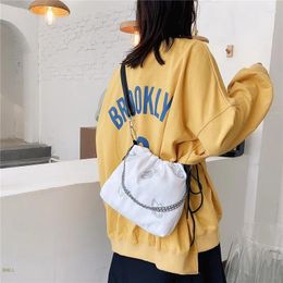 Shoulder Bags Large-capacity Simple Drawstring Bag Female 2024 Messenger Chain Nylon Printing Solid Color Shopping