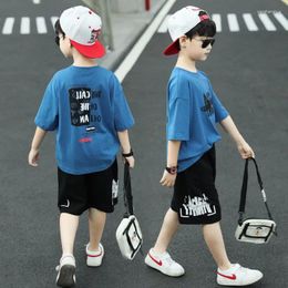 Clothing Sets Summer Boys Loose Alphabet Printed T-Shirt Tops Black Shorts Pant Workout Set School Kids 2PCS Tracksuit Children Outfit