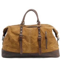 M013 Waterproof Canvas Leather Men Travel Bags Carry On Luggage Duffel Tote Large Weekend Bag Overnight 240419