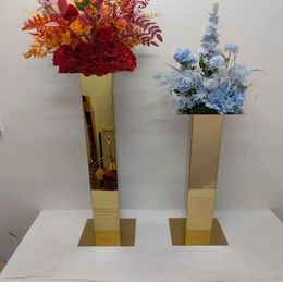 Luxury 60cm/80cm/100cm Flower Road Lead Gold Metal Pillar Wedding Table Centerpieces Event Party Vases Home Hotel Decoration