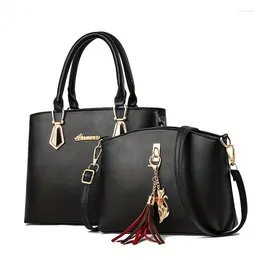 Evening Bags 2Pcs Handbags Set For Women Fashion Top Handle Satchel Purse With Tassel Crossbody Bag