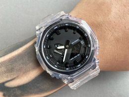 Sports Men's Quartz Watch 2100 Watch Transparent Full Featured World Time LED Automatic Hand Raising Light Oak Series