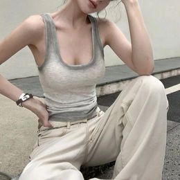 Women's Tanks Grey Crop Top Vintage Y2k Camisole Solid Colour Off Shoulder Corset Sleeveless Vest Aesthetic Tank 2000s Clothes