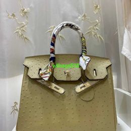 Bk 2530 Handbags Ostich Leather Totes Trusted Luxury Bags European and American Luxury Platinum Top Layer Cowhide Handbag with Ostrich Patte have logo HB01Y5