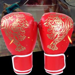 Protective Gear Tiger patterned boxing gloves breathable PU leather fighting gloves childrens boxing training taekwondo gloves family sports 240424