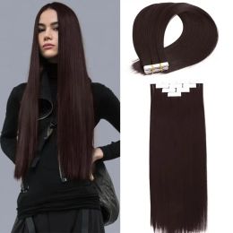 Weft Tape In Hair Extensions Real Human Hair 100% Remy Natural 16"26"Inch #2 Dark Brown Straight Skin Weft 20pcs Tape Ins for Salon