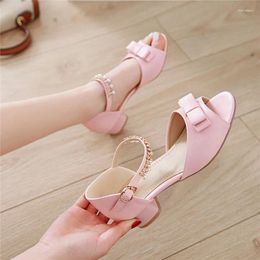 Casual Shoes YMECHIC Summer 2024 White Beige Pink Crystal Tassel Bead Cover Heel Peep Toe Bow Sandals Chunky Low Heels Cute For Women