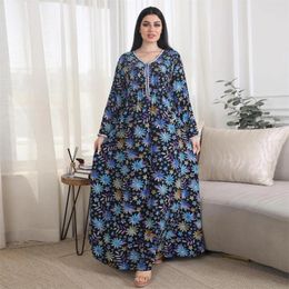 Ethnic Clothing Eid Party Morocco Muslim Women Abaya Print Diamonds Maxi Dress Turkey Arabic Kaftan Islam Dubai Saudi Long Robe Ramadan