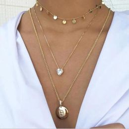 Pendants Punk Layered Pearl Choker Necklace Collar Statement English Letter B Round Sequins Love Alloy Pendant Women Jewellery