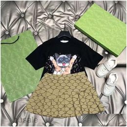 Clothing Sets Designer Kids Baby Girls Skirts Suits Fashion Letter Clothes Suit Summer Short Sleeve Set High Quality 2 Colors Drop Del Dhycq