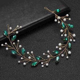 Wedding Hair Jewellery Women Emeralds Rhinestone Crystal Headband Wedding Hair Accessories Luxurious Pearl Bride Headwear Jewellery Vine d240425