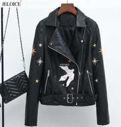 Top Quality Original Design Women039s female039s slim chic embroidery eagle stars Jacket Blazer new Punk DJ leather short Mo2016569