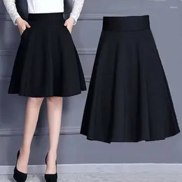 Skirts Solid Casual A-Line Skirt For Women 2024 Fashion Summer Women's High Waist Pleated Midi Office Lady Elegant Elastic