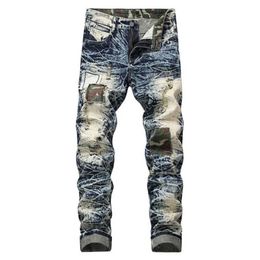 Patchwork maschile strappato maschio strappato patch mendicelline vaqueros pantaloni in denim pantaloni pantaloni pantaloni 28-42 8wis