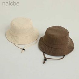 Caps Hats Summer Kids Cotton Bucket Hat Solid Color Baby Boys Girls Fisherman Cap Outdoor Panama Children Beach Sun Hat d240425