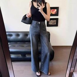 Women's Jeans Spring Retro High-end Slim Straight-leg Pants Grey Turkish Cotton Woman