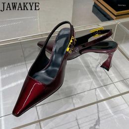 Sandals European Brand High Heel Pumps Small Square Toe 7.5cm Heeled Slingbacks Shiny Leather Career Dress Shoes Women