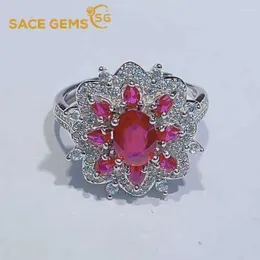 Cluster Rings SACE GEMS Trend 925 Sterling Silver Raw 8 10MM Natual Ruby Gemstone For Women Engagement Cocktail Party Fine Jewelr