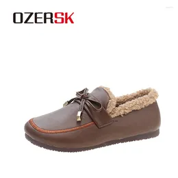 Casual Shoes OZERSK Fashion PU Leather Warm Fur Winter Outdoor Slip On Comfortable Plush Versatile Flats For Women