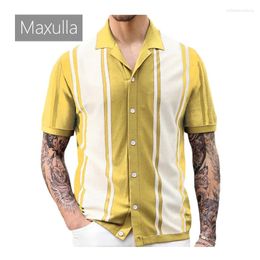 Men's Polos Maxulla Summer Mapel Striped T-Shirt Outdoor Casual Knitted POLO Shirt Fashion Slim Short Sleeve Top Clothing