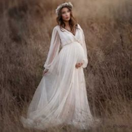 Maternity Dresses Womens A Line Maternity Dress for Photoshoot Long Sleeve Deep V Neck Maxi Photography Gowns Tulle Bridal Wedding Dress