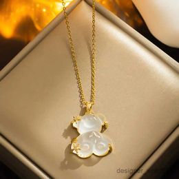 Pendant Necklaces Fashion Cute Bear Star Necklace Trendy Crystal Personality Animal Light Luxury All-match Collarbone Chain Pendant Gift