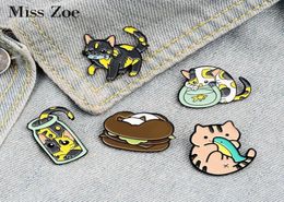 Pins Brooches Cats And Fish Enamel Pin Custom Bottle Fishtank Hamburger Badge For Bag Lapel Buckle Jewellery Gift Kids Friends1307615442365
