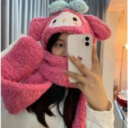 Berets Cartoon Lovely Plush Fluffy Jumpsuit Scarf Hat Gloves Thickened Winter Warmth Three Piece Set Gifts