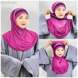 Hijabs Amira Hijab Women Islamic Head Scarves 2 In 1 Hijab Scarf 2 Piece Muslim Hijabs Islamic Scarves Striped Shawl Jersey Turbans d240425