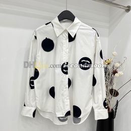 Polka Dot T Shirt Women Summer Breathable Blouses Lapel Neck Long Sleeve Blouse Letter Print T Shirts