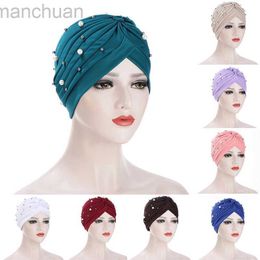 Hijabs New Fashion solid Color Pearl Muslim Turban Scarf Women Islamic Inner Hijab Caps Arab wrap Head femme musulman turbante mujer d240425