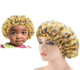 2PCSSET Stain Silky Big Bonnet for Parent Kids African Print Ankara Bonnet Women Children Sleep Cap Headwrap Hat Hair Wrap9022048